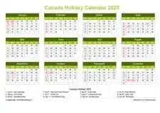 Calendar Horizintal Grid Sun Sat Canada Holiday Natural Landscape 2023