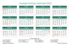 Calendar Horizintal Grid Sun Sat Canada Holiday Watery Blue Landscape 2023