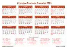 Calendar Horizintal Grid Sun Sat Christian Holiday A4 Landscape Earth 2023