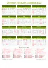 Calendar Horizintal Grid Sun Sat Christian Holiday A4 Portrait Natural 2023