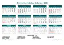 Calendar Horizintal Grid Sun Sat Denmark Holiday Cool Blue Landscape 2023
