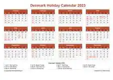 Calendar Horizintal Grid Sun Sat Denmark Holiday Earth Landscape 2023