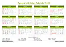 Calendar Horizintal Grid Sun Sat Denmark Holiday Natural Landscape 2023
