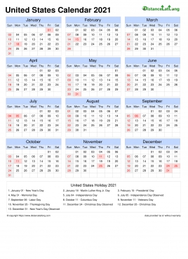 Calendar Horizintal Grid Sun Sat Federal Holiday United States Portrait 2021