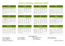 Calendar Horizintal Grid Sun Sat France Holiday Natural Landscape 2023