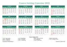 Calendar Horizintal Grid Sun Sat France Holiday Watery Blue Landscape 2023