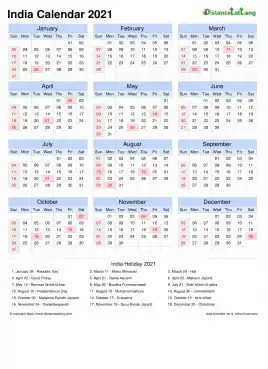 Calendar Horizintal Grid Sun Sat Gazetted Holiday India Portrait 2021