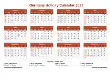 Calendar Horizintal Grid Sun Sat Germany Holiday Earth Landscape 2023