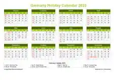 Calendar Horizintal Grid Sun Sat Germany Holiday Natural Landscape 2023