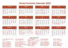 Calendar Horizintal Grid Sun Sat Hindu Holiday A4 Landscape Earth 2023