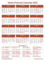 Calendar Horizintal Grid Sun Sat Hindu Holiday A4 Portrait Earth 2023