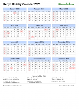 Kenya Holiday Calendar 2020 Word Templates Distancelatlong Com1