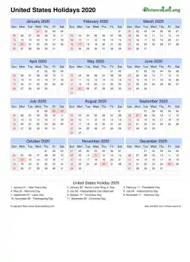 Calendar Horizintal Grid Sun Sat Holiday Us A4 Portrait 2020