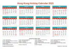 Calendar Horizintal Grid Sun Sat Hong Kong Holiday Cheerful Bright Landscape 2023