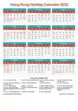 Calendar Horizintal Grid Sun Sat Hong Kong Holiday Cheerful Bright Portrait 2023