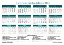 Calendar Horizintal Grid Sun Sat Hong Kong Holiday Cool Blue Landscape 2023