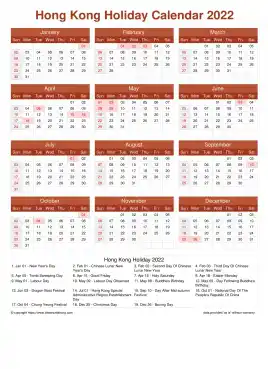Calendar Horizintal Grid Sun Sat Hong Kong Holiday Earth Portrait 2022