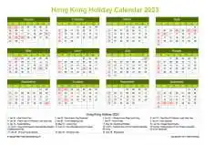 Calendar Horizintal Grid Sun Sat Hong Kong Holiday Natural Landscape 2023