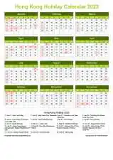 Calendar Horizintal Grid Sun Sat Hong Kong Holiday Natural Portrait 2023