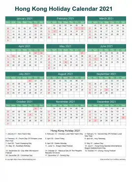 Calendar Horizintal Grid Sun Sat Hong Kong Holiday Watery Blue Portrait 2021