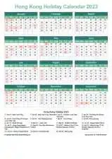 Calendar Horizintal Grid Sun Sat Hong Kong Holiday Watery Blue Portrait 2023