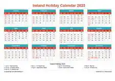 Calendar Horizintal Grid Sun Sat Ireland Holiday Cheerful Bright Landscape 2023