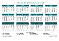 Calendar Horizintal Grid Sun Sat Ireland Holiday Cool Blue Landscape 2023