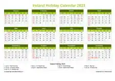 Calendar Horizintal Grid Sun Sat Ireland Holiday Natural Landscape 2023