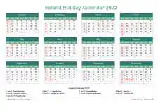 Calendar Horizintal Grid Sun Sat Ireland Holiday Watery Blue Landscape 2023