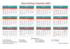 Calendar Horizintal Grid Sun Sat Italy Holiday Cheerful Bright Landscape 2023