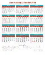 Calendar Horizintal Grid Sun Sat Italy Holiday Cheerful Bright Portrait 2023