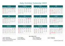 Calendar Horizintal Grid Sun Sat Italy Holiday Cool Blue Landscape 2023