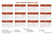 Calendar Horizintal Grid Sun Sat Italy Holiday Earth Landscape 2023