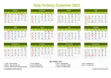 Calendar Horizintal Grid Sun Sat Italy Holiday Natural Landscape 2023