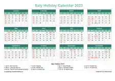Calendar Horizintal Grid Sun Sat Italy Holiday Watery Blue Landscape 2023