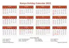 Calendar Horizintal Grid Sun Sat Kenya Holiday Earth Landscape 2023