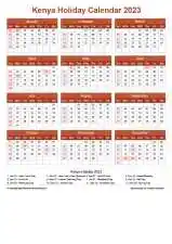 Calendar Horizintal Grid Sun Sat Kenya Holiday Earth Portrait 2023