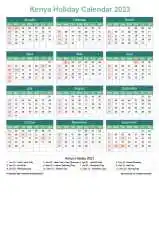 Calendar Horizintal Grid Sun Sat Kenya Holiday Watery Blue Portrait 2023