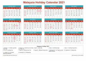 Calendar Horizintal Grid Sun Sat Malaysia Holiday Cheerful Bright Landscape 2021