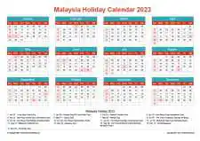 Calendar Horizintal Grid Sun Sat Malaysia Holiday Cheerful Bright Landscape 2023