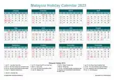 Calendar Horizintal Grid Sun Sat Malaysia Holiday Cool Blue Landscape 2023