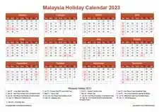 Calendar Horizintal Grid Sun Sat Malaysia Holiday Earth Landscape 2023