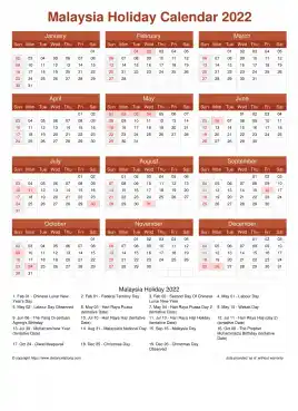 Calendar Horizintal Grid Sun Sat Malaysia Holiday Earth Portrait 2022