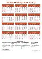 Calendar Horizintal Grid Sun Sat Malaysia Holiday Earth Portrait 2023