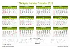 Calendar Horizintal Grid Sun Sat Malaysia Holiday Natural Landscape 2023