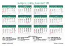 Calendar Horizintal Grid Sun Sat Malaysia Holiday Watery Blue Landscape 2023