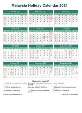 Calendar Horizintal Grid Sun Sat Malaysia Holiday Watery Blue Portrait 2021