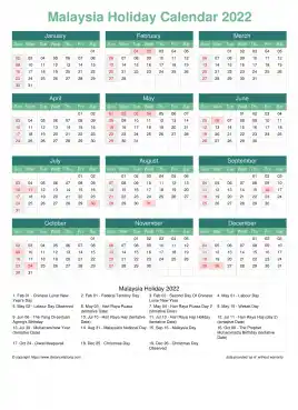 Calendar Horizintal Grid Sun Sat Malaysia Holiday Watery Blue Portrait 2022