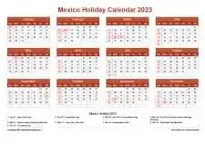 Calendar Horizintal Grid Sun Sat Mexico Holiday Earth Landscape 2023