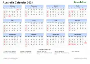Calendar Horizintal Grid Sun Sat National Holiday Australia Landscape 2021